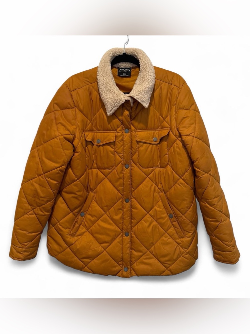 Insulated Quilted Sherpa Collar Puffer Jacket - Burnt Orange Large